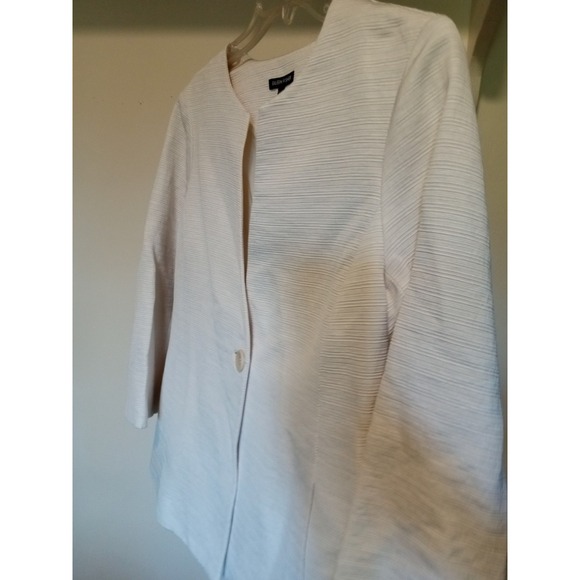 Eileen Fisher One Button Blazer V-neck Long Sleeve Sz‎ M Textured Cream - Picture 4 of 7